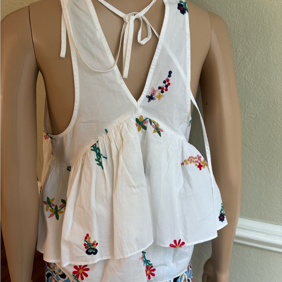 Zara Floral Embroidered White Halter Top XS - Picture 5 of 7